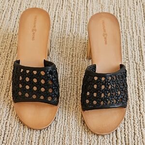 Treasure & Bond Women's Black Woven Slide Sandals